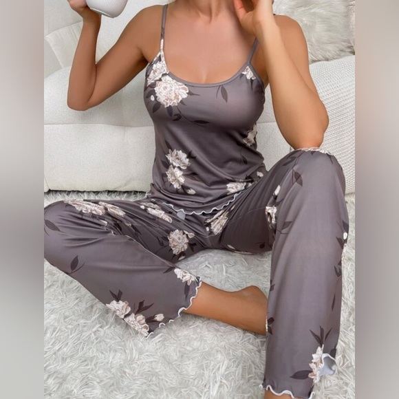 Floral Tank Top Lettuce Trim PJ Set - Picture 1 of 10
